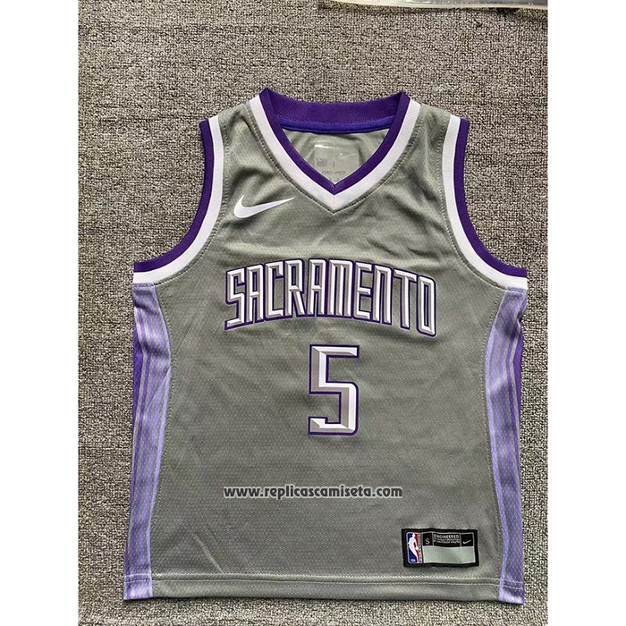 Camiseta Nino Sacramento Kings De'Aaron Fox #5 Ciudad 2022-23 Gris